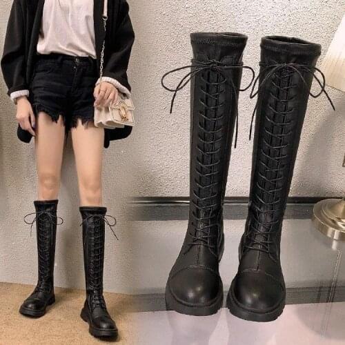 2020 Women Over The Knee High Boots Hoof Heels Winter Shoes Pointed Toe Sexy Elastic Fabric Women Boots Size 34-43