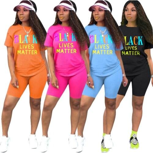 Women 2 Piece Sets Summer Tracksuits Fitness Letter Print O-Neck Tops+Pants Suit Two Piece Set Night Outfits Street Jogger