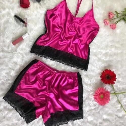 Womens pajamas set sexy shorts lace bow ladies casual and comfortable lace suspender pajamas shorts set нижнее белье женское