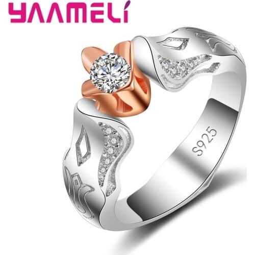 Romantic Style Women Fashion Flower Rings For Wedding Engagement 925 Sterling Silver Party Jewelry Accessory Rings