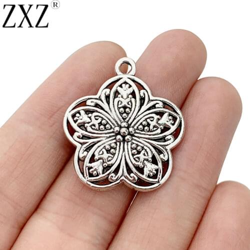ZXZ 10pcs Tibetan Silver Filigree Flower Charms Pendants for Necklace Bracelet Jewelry Making Accessories