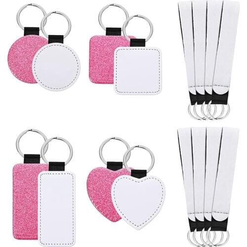 16 Pcs Sublimation Keychains Blanks Kits and Blank PU Wristlet Lanyard Sublimable DIY Heat Transfer for Tags