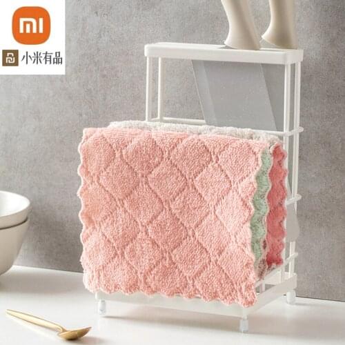 3pcs xiaomi youpin two-color dish cloth absorbent double-sided thick dish towel dish towel coral fleece dish cloth kitchen