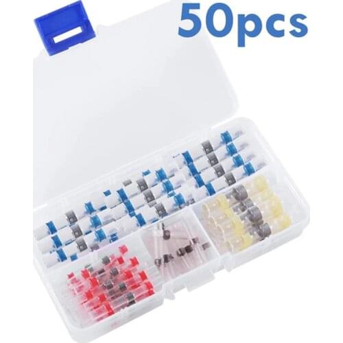 50pcs/box Solder Seal Wire Connectors Heat Shrink Solder Butt Solder Connector Kit with Case Fit For Automotive Marine Insulated