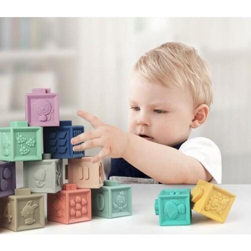 6 pcs/set Baby Grasp Toys Silicone Building Blocks 3D Touch Hand Soft Balls Baby Massage Rubber Teethers Squeeze Toy