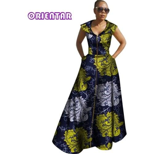 African Dresses for Women Bazin Riche Sleeveless Vestidos Long Dresses Dashiki Kanga Ankara African Clothes for Women WY2842