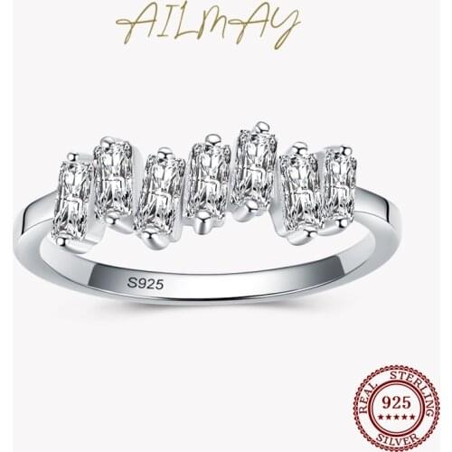 Ailmay Sparkling Clear CZ Charm Rings 925 Sterling Silver Trapezoid Finger Ring For Women Wedding Engagement Fine Female Jewelry