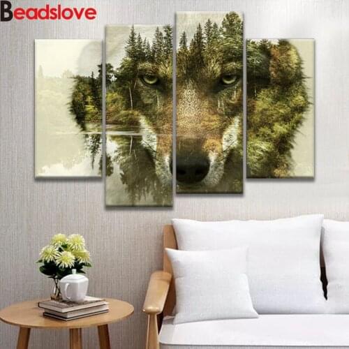 4pcs set 5d diy diamond painting cross stitch mountain wolf full square drill embroidery rhinestones painting mosaic,wall decor