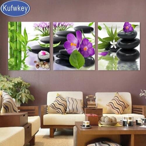 Diy Diamond painting Cross stitch 5D Diamond embroidery triptych Stone purple flower full square drill Diamond pasted Diamonds