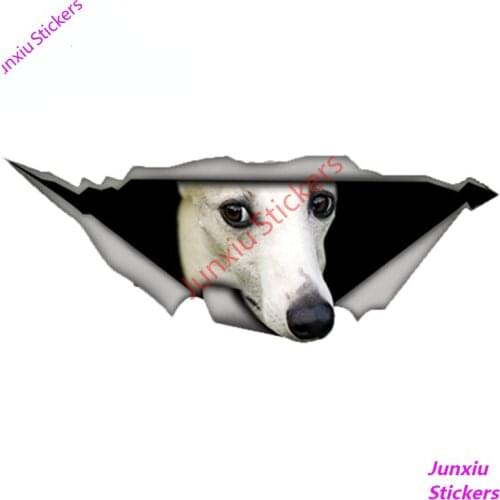White Whippet Car Sticker Torn Metal Reflective Decal Waterproof 3D Car Styling Pet Dog Scratch-Proof Exterior Decor PVC13x5cm