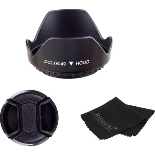 49MM Lens Hood + Cap + clean cloth for Nikon canon sony pentax camera with 49mm lens