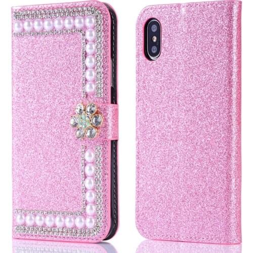 Bling Diamond Pearl Flower Card Wallet Flip Glitter Leather Case Cover For iPhone 12 MIni 11 Pro XS Max XR X 8 7 6 6S Plus SE