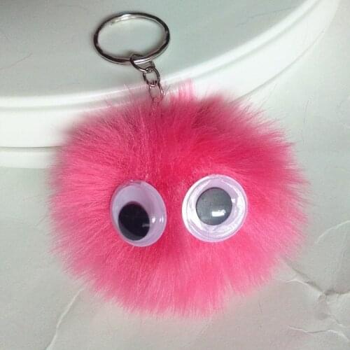 New Eye Pompon Key Chain 6 cm 8cm Fluffy Fake Fur Ball Key Ring Cute Pendant Bag Charming Car Key Holder Personality Gifts