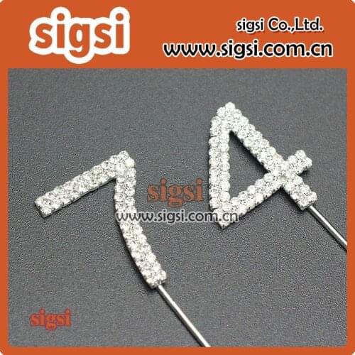 Cheap wholesale Number 74 Crystal Rhinestone Cake Topper 35mm