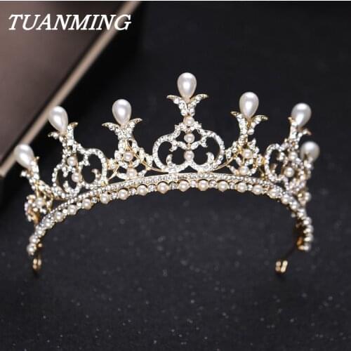 Baroque Queen Diadem Crown Hair Jewelry Crystal Pearl Bridal Crowns Tiaras Wedding Hair Accessories For Bride Womenss Hair