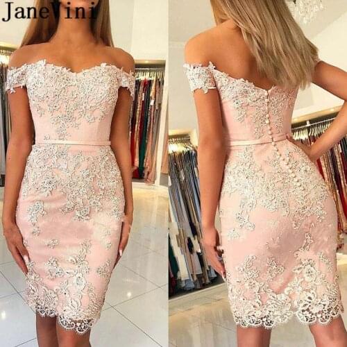 JaneVini Elegant Beaded Lace Cocktail Dresses Short Plus Size Ladies Knee Length Women Formal Dress Graduation Occasion Gowns