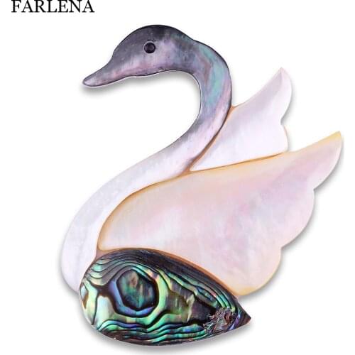 FARLENA Jewelry Elegant Natural Shell Swan Brooches Pins for Women Banquet Wedding Fashion Animal Brooch Corsage