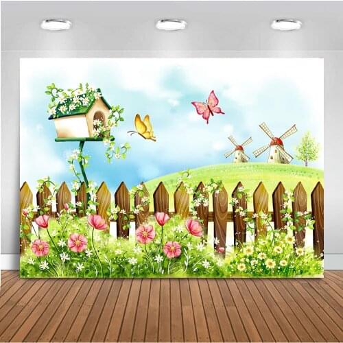 Butterfly Backdrop Green Grass Background for Photo Studio Children Newborn Floral Backdrops Decoration Supplies Bird Nest
