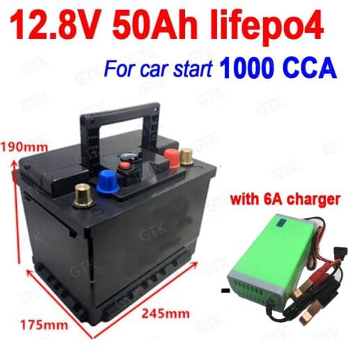 GTK 12.8V Lifepo4 12v 50ah chargeable battery 1000A CCA 800A Iron phosphate for Start vehicle start car boat + 6A Charger