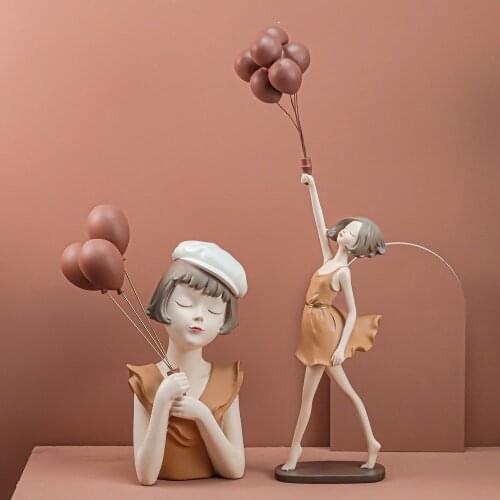 Exquisite Balloon Girl Sculptures Living Room Decoration Figurines TV Cabinet Decor Ornaments Home Decorative Lady Birthday Gift