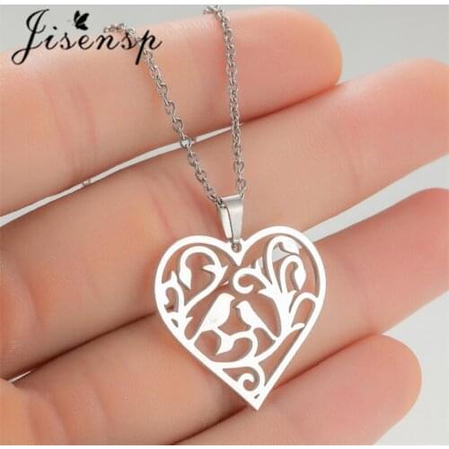 Jisensp Unique Design Flower Heart Shape Pendants Necklaces Stainless Steel Necklace for Women Girls Engagement Wedding Jewelry