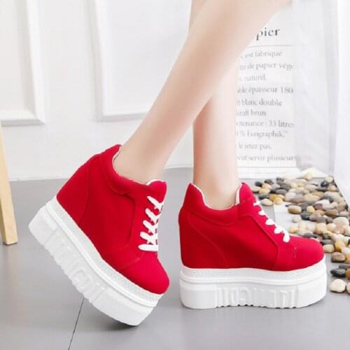 2019 Autumn Shoes Woman Vulcanize Shoes Canvas Women 12CM High Platform Spring Ladies Casual White Sneakers Shoes
