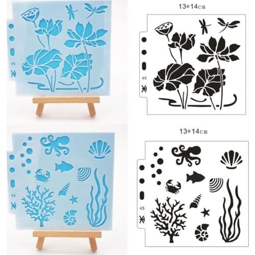 2pc Kawaii Octopus Lotus Stencil DIY Wall Layering Painting Template Decor Scrapbooking Embossing Album Supplies