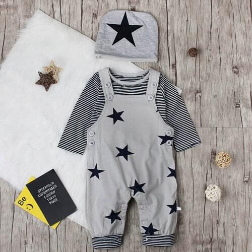 Birthday Baby Boy Outfit Striped Tshirt + Star Pants + Hats 3pcs Infant Clothing Baby Boy Clothes Set Spring Autumn Kids Suit