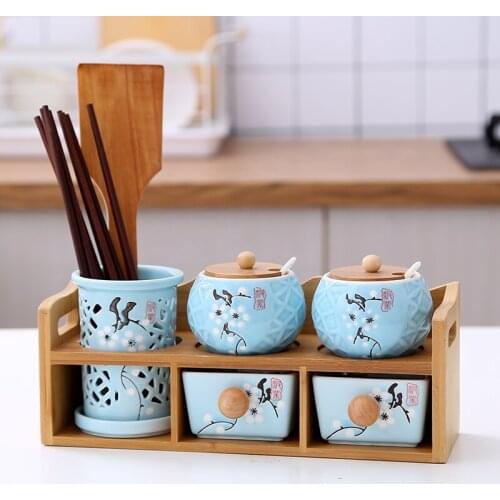 Creative condiment pot drawer type hollow chopsticks bamboo shelf ceramic pot glass jars lids container mason lid cookie spices