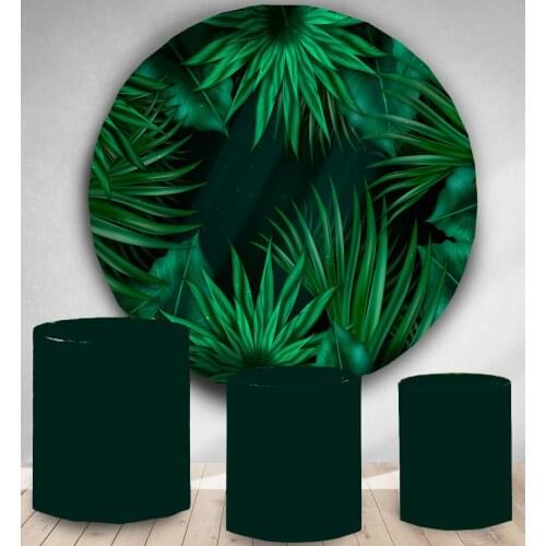 Tropical plants Green leaves round panel backdrop circle background wedding birthday bridal shower party decor polyester fabric