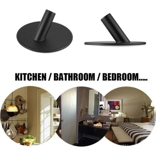 Self Adhesive Hooks Black Stainless Steel Towel Robe Coat Key Holder Hanger Heavy Duty Waterproof Kitchen Bathroom Accessories