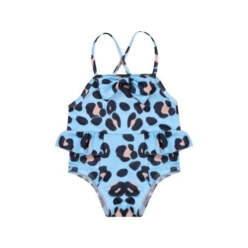2021 Newborn Baby Girls Swimsuits Leoprad Print Twins 1 Piece Halter Swimwear Ruffled Bathing Suit Beachwear Childrens Clothing