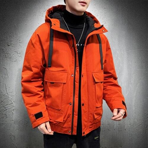 Mens Jacket Autumn Cotton Padded Jacket Safari Style Japanese Fashion Multi-Pockets Warm Hooded Coat Casual Street Wear