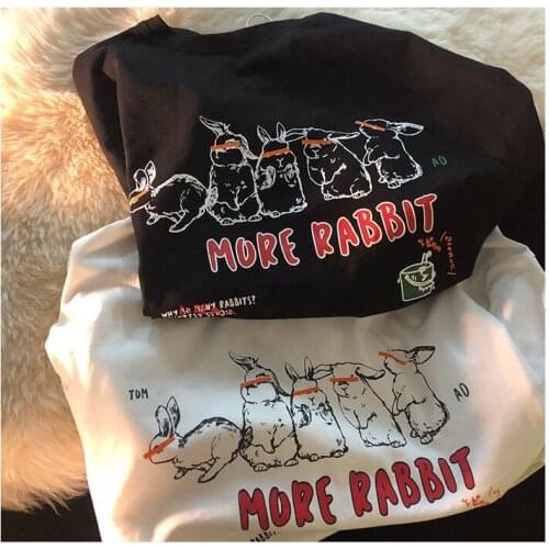 Five white rabbits summer short-sleeved t-shirt Famale loose couple wear Korean style half-sleeved Fashion Top-clothes trend