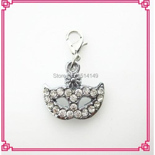 Hot selling 10pcs/lot crystal mask dangle charms lobster clasp charm diy bracelets bangles jewelry charm