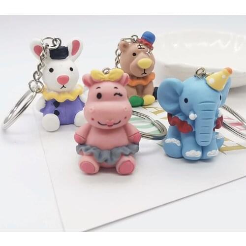 Trendy Cartoon Circus Clown Animal Keychain Elephant Tiger Cow Rabbit Bag Pendant Women Gift Keyring Jewelry Child Toy Accessory