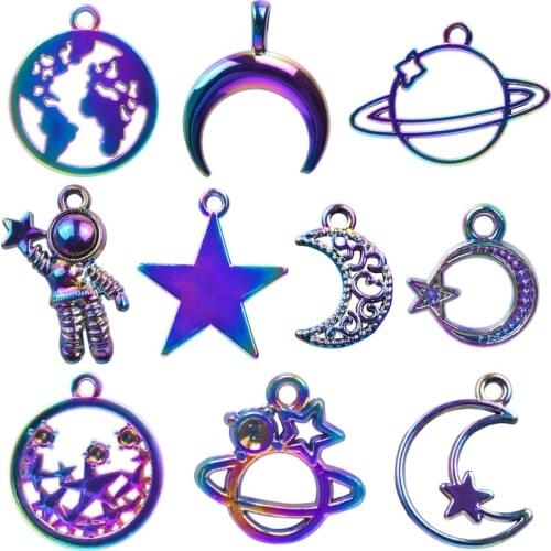 Mix Rainbow Moon Charms For Jewelry Making Supplies Pentagram Charm Pendant Planet Handmade Craft Women Men Accessories Necklace