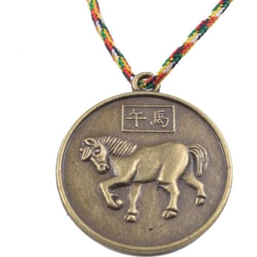HORSE CHINESE ZODIAC Charm Pendant Coin Lucky Feng Shui+Five Element Chain Y1091-7
