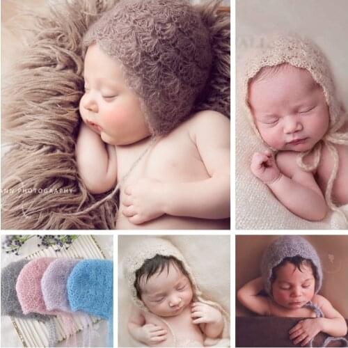 Newborn photography props infantile hat full moon baby hand-knitted cute mohair bebe hat studio photo