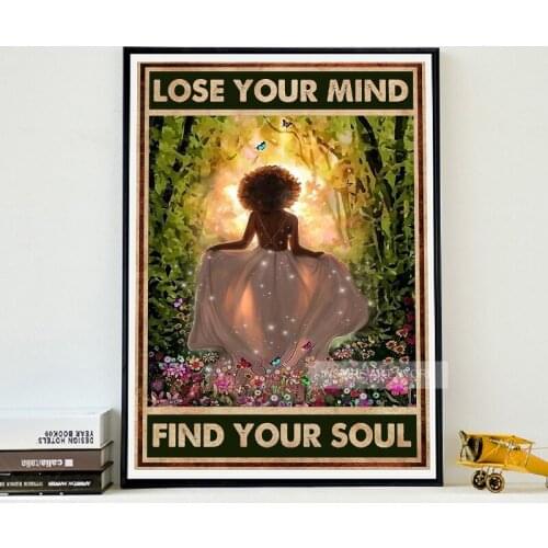 Lose Your Mind Find Your Soul Retro Poster Inspirational Quote Art Prints African Black Girl Canvas Paintings Home Decor