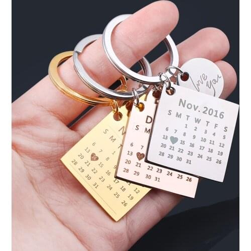RJ Personality Custom Calendar Keychain Pendant Baby Record Heart Shape Engrave Date Birthday Wedding Anniversary Jewelry