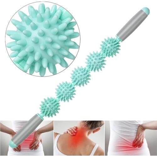 Fitness Massage Roller Stick 3/5 spiky Balls - Deep Tissue Fascia Hand Massager Release Pain Leg ,Neck & Back