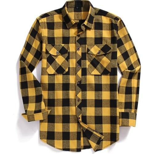Nice Pop Men Casual Plaid Flannel Shirt Long-Sleeved Chest Two Pocket Design Vogue Printed-Button (USA SIZE S M L XL 2XL)