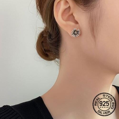 Stud Earrings Daisy S925 Silver Needle For Women Female Retro Simple Temperament Flower Fashion Hot Sale Gifts Jewelry INEFFA