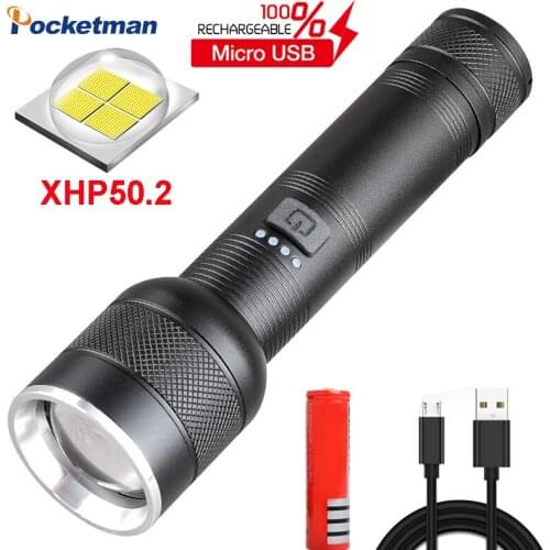 50000LM XHP50 Led Flashlight Tactical Flashlight XHP50.2 Torch USB Rechargeable Lanterna use 18650 26650 Battery For Camping