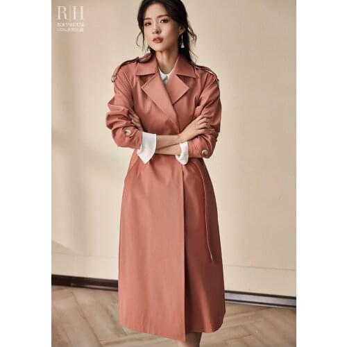 Intellectual British windbreaker womens new temperament Dousha red slim fit lace up waist ol medium and long coat