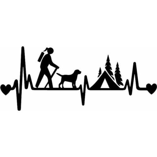 Girl Hiker Camping with Dog Camper Tent Heartbeat Lifeline Creative Car Sticker Waterproof Decal Vinyl,18cm*7cm