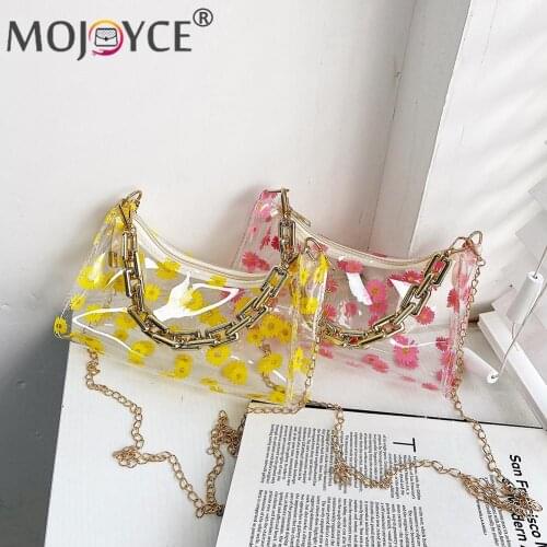 Fashion Women Summer Clear Daisy Letters Printing Chain Crossbody Bags Leisure Armpit Bag Shopping Shoulder Bags