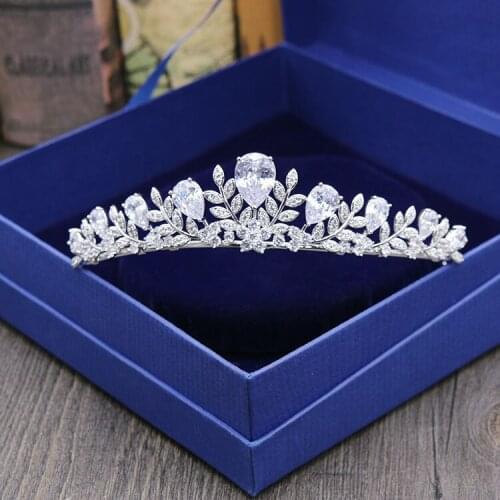 SLBRIDAL Vintage Clear Cubic Zirconia Wedding Tiara CZ Bridal Queen Princess Pageant Royal Party Crown Women Hair Jewelry