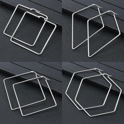 2021 New Stainless Steel Geometric Big Hoop Earrings for Women 30/40/50/60mm Simple Square Sleeper Earring Fashion Jewelry Gift